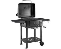 Premie Houtskool Barbecue - Smoker Barbecue - Barbecuegrill - Grillwagen - Houtskoolgrill - Houtskoolgrill met Deksel, Thermometer, Handvat & Bijzettafel - BBQ voor buiten, tuin - Zwart