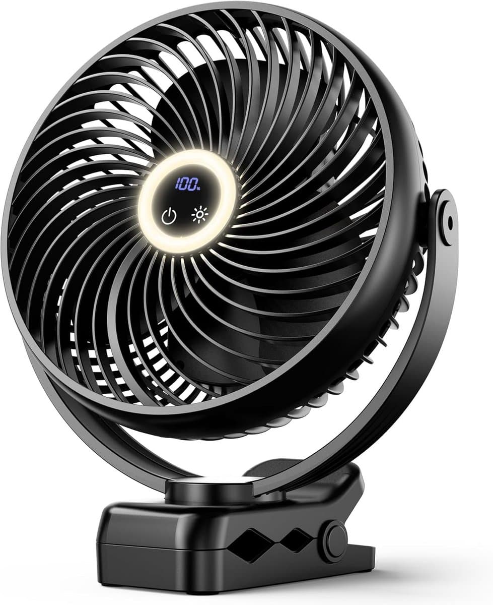 Oplaadbare Clip-on Ventilator met LED Verlichting en Haak - Stille Campingventilator — afbeelding 1