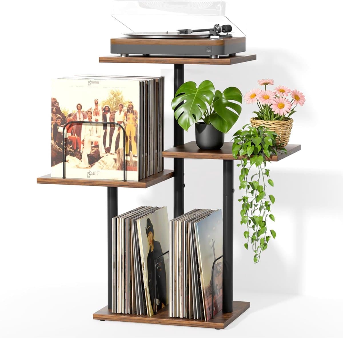 SNJY® Platenspeler Meubel - Platenspeler Kast - LP Houder - Platenhouder - 42L x 71B x 79H cm - Bruin/Zwart — afbeelding 1