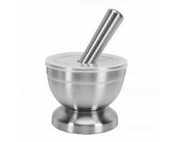 Keukenmachine Set - Vijzel Stampen - Ingrediënten Verwerken - Antislip Basis - 13 cm Hoog - Zilver
