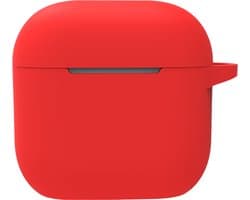 Hoesje - Geschikt voor Apple AirPods 4 / 5 - met Clip - Siliconen Hoes - Silicone Case Cover - Rood
