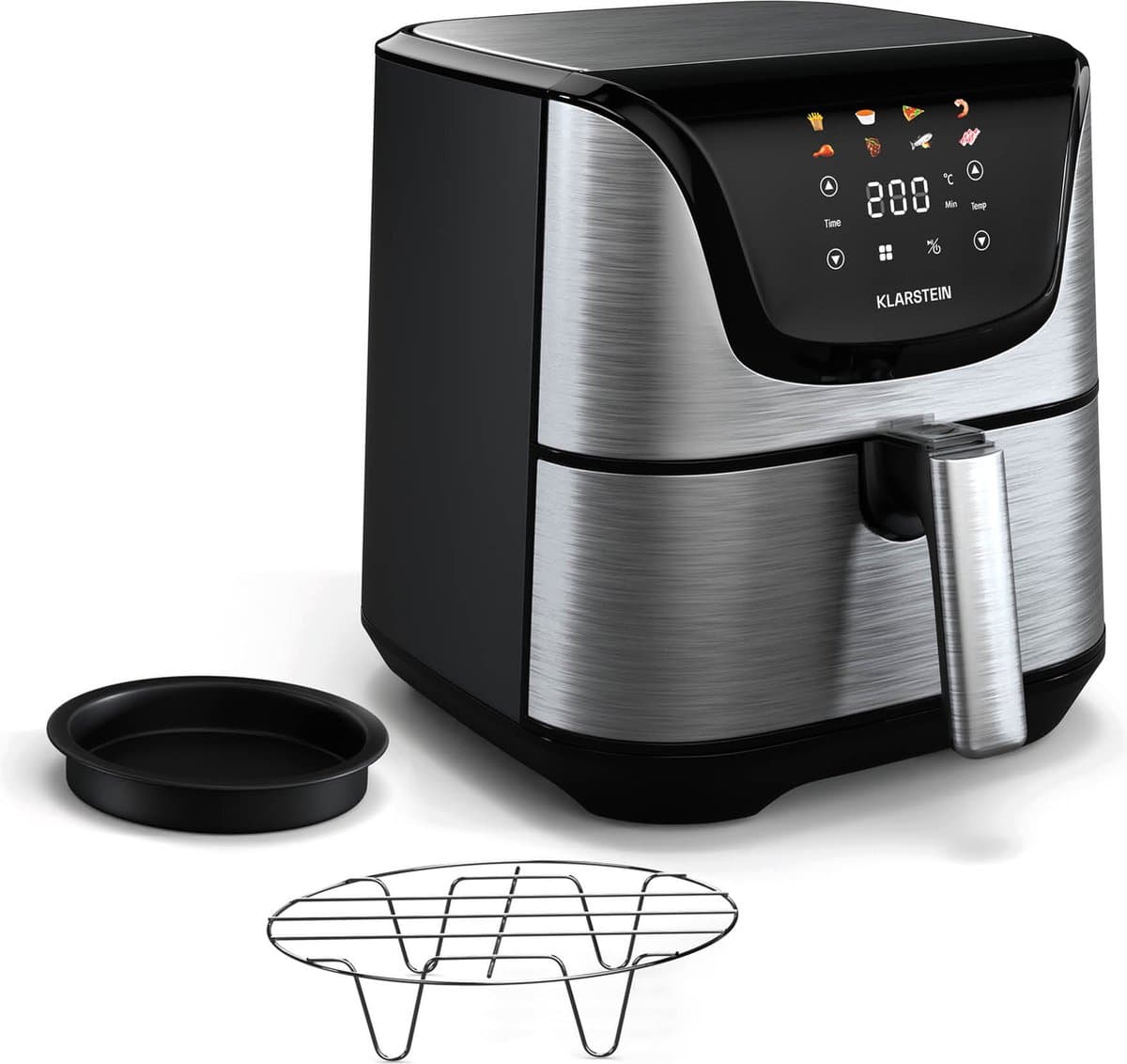 Klarstein Aerovital Deluxe Heteluchtfriteuse / Air fryer - 1700 W - 8 Functies - Inclusief Accessoires - 200°C - Timer - Roestvrij staal — afbeelding 1