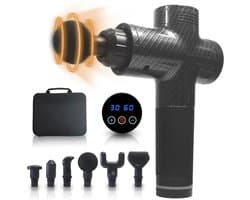 Spiermassagepistool - Herstel Tool - Spierpijn Verlichten - 30 Snelheden 6 Koppen - 10x28x23cm - Carbon Zwart