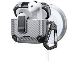 Telestore - AirPods 4 Carbon hard case cover - Carbon hybride grijs / zilver hoesje Beschermhoes - AirPods 4 Cover - hoesje geschikt voor Apple Airpods 4 - grijs - Carbon hard cover - met MagSafe functie