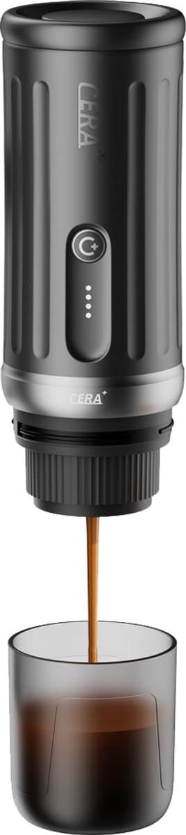 Cerapresso draagbare espressomachine - 3e gen 13500 mAh batterij - tot 8 kopjes zonder opladen - 150s tot 96°C - cups en gemalen koffie - dubbele espresso - draagbare koffiemachine - koffiemaker - reis & camping koffiezetapparaat 12 volt - CERA+ — afbeelding 1