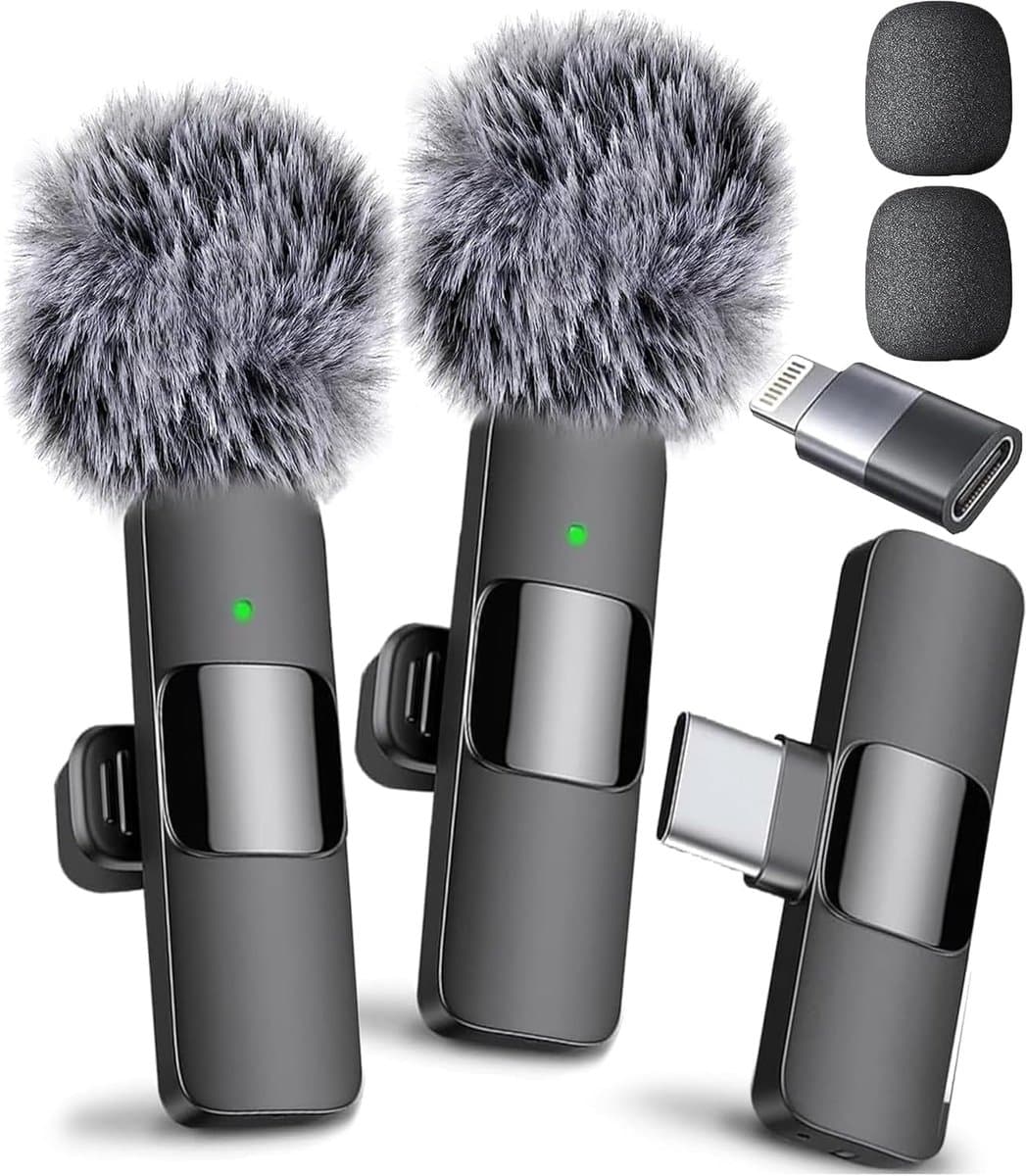 Draadloze Mini Microfoon Geschikt voor iPhone, iPad, Android – 2 Pack Lavalier Microfoon voor Video Opname – Geschikt voor iPhone Mic Kristalhelder Opname met USB-C voor Content Creators — afbeelding 1