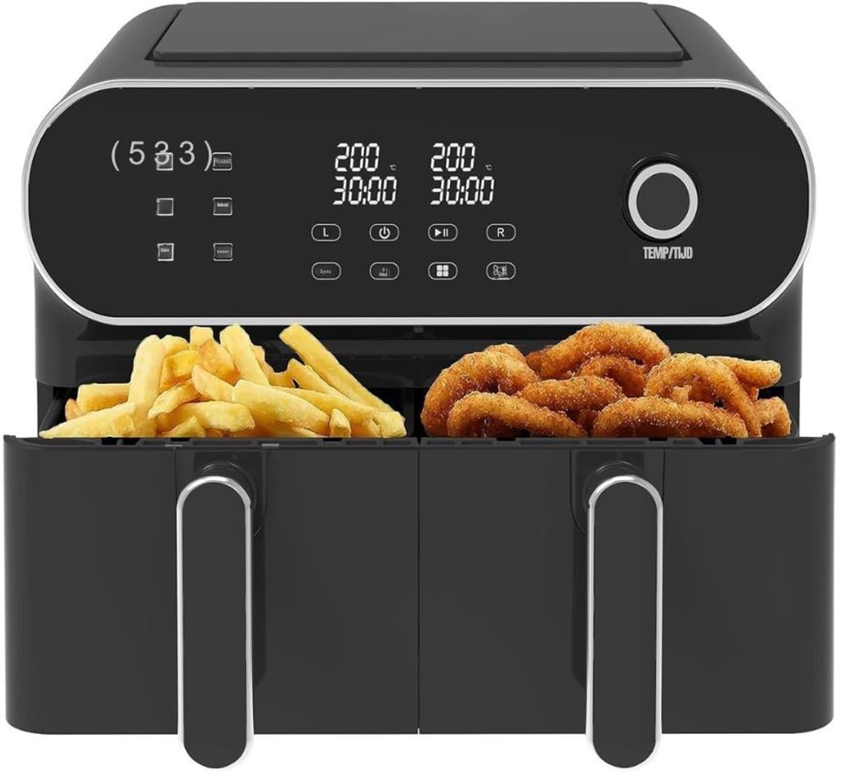 Thuys – Dubbele Airfryer – Heteluchtfriteuse – Duo Airfryer – 9 L – 36 x 40 x 32cm – Zwart — afbeelding 1