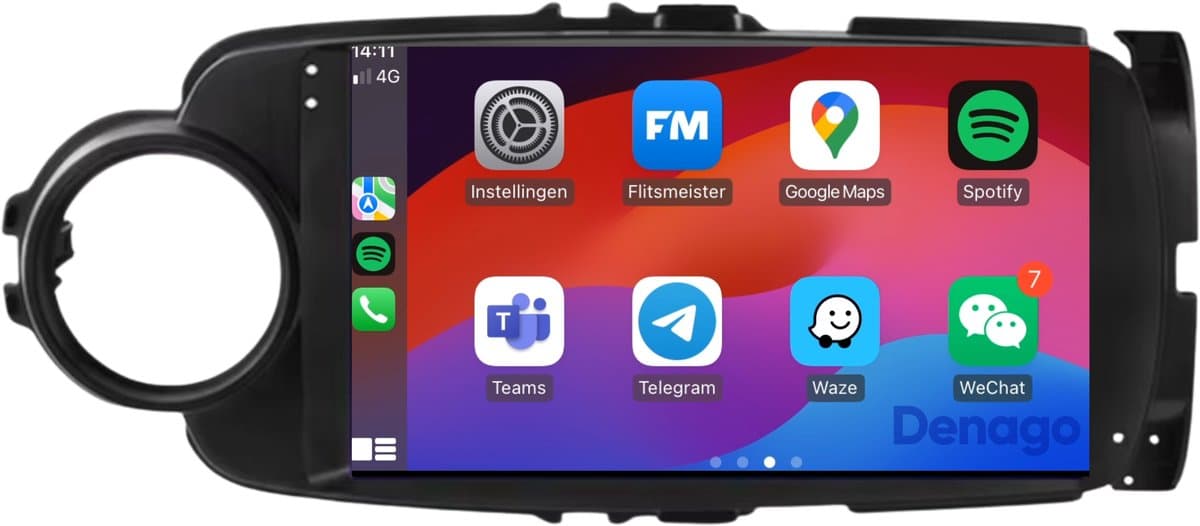 CarPlay autoradio geschikt voor Toyota Yaris | 2011 t/m 2019 | Android 13 | 9 inch | Draadloos Apple CarPlay & Android Auto | 2GB + 32GB | QuadCore processor | Zwart frame | Denago DNG-A287 | 2025 model | 2011 2012 2013 2014 2015 2016 2017 2018 2019 — afbeelding 1