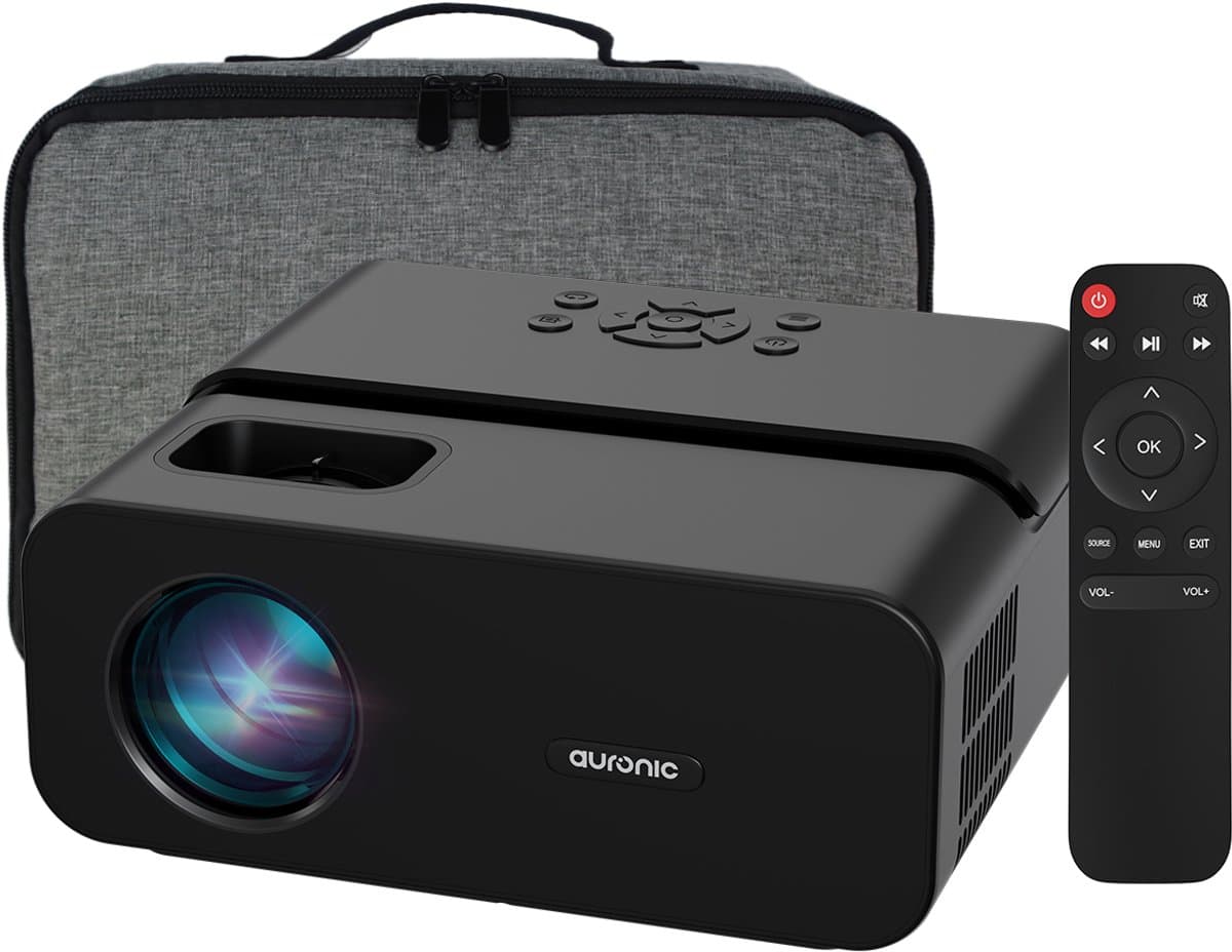 Auronic Beamer 10.000 Lumen - WiFi - 1080P Full HD - Streamen vanaf je telefoon - Smart Mini Beamer - HDMI-kabel - Afstandsbediening en Projectiescherm - Zwart — afbeelding 1