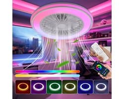 RGB Plafondventilator - Met Luidspreker - Dimbaar Met Afstandsbediening - 12 Kleuren - 60W - RGB Muziek Ventilator - Woonkamerlamp - Kroonluchter Ventilator