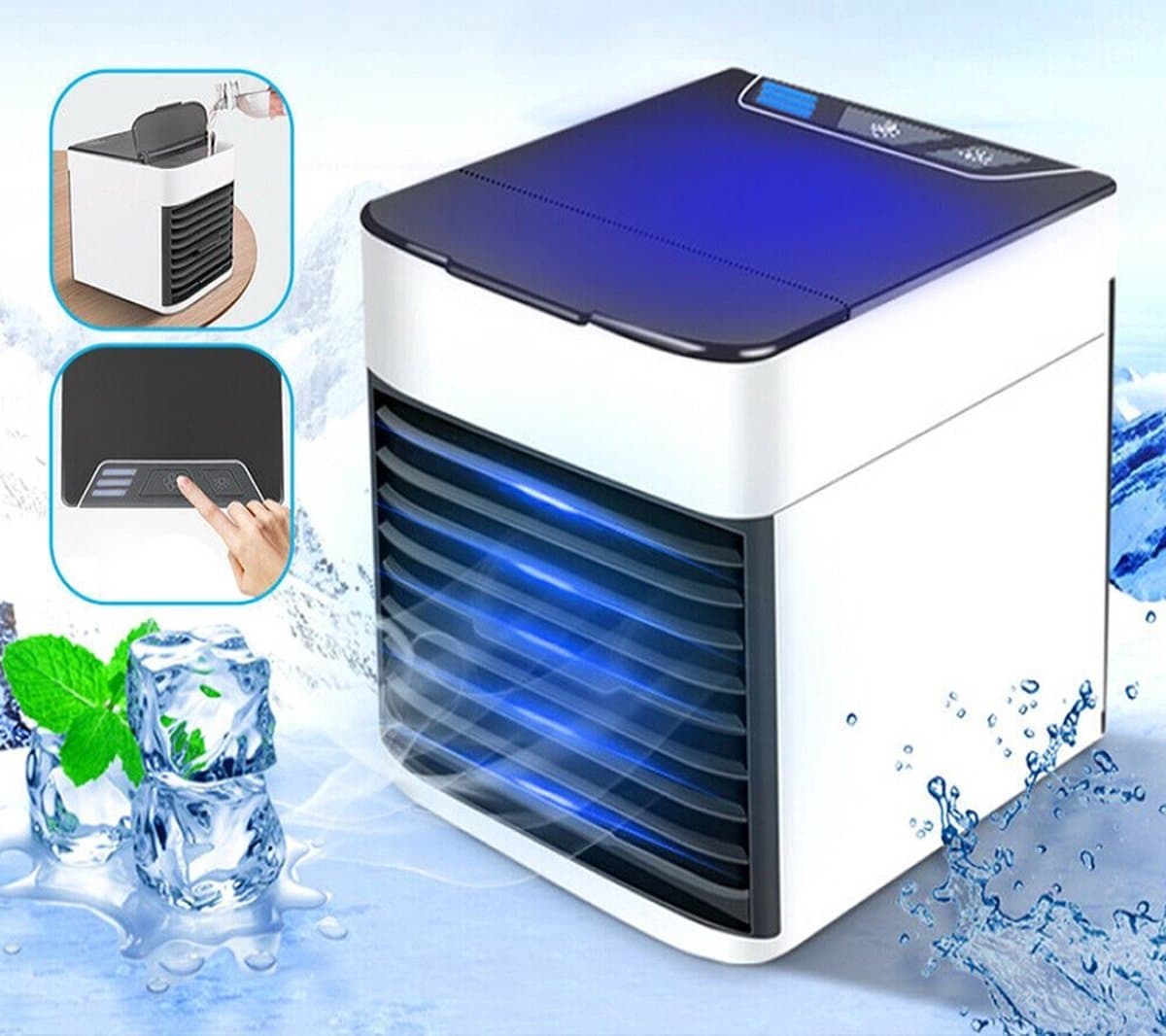 Mini Airco – USB Luchtkoeler met Watertank – Air Cooler – Ventilator – Draagbare Airconditioning – Voor Slaapkamer & Kantoor — afbeelding 1