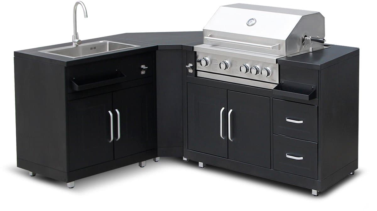 Oviala - Metalen buitenkeuken met 3 modules spoelbak en barbecue - Memphis — afbeelding 1