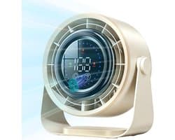 Bureauventilator, krachtige tafelventilator met touchscreenbediening en led-display, 100 snelheden, draagbare elektrische koelventilator, 2400 mAh USB-oplaadbare batterij, 360° kantelbaar, stil en stil voor kantoor, slaapkamer en thuis (beige)