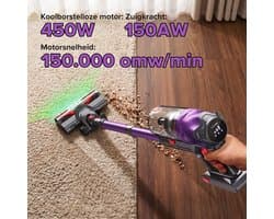 Lubluelu G20 Draadloze Steelstofzuiger 50Kpa- 5 in 1 Handstofzuiger - Zelfstaand Design - 45 Min Gebruikstijd - Verwijderbare Batterij- Anti-klit Borstel - HEPA-filter - LED-koplampen