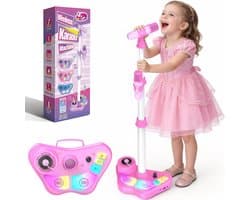 Karaoke Microfoonset voor Kinderen - Met Verstelbare Standaard, 2 Microfoons en LED-Verlichting - Bluetooth, USB, AUX & TF-Kaart