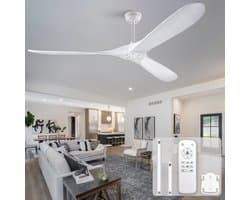 70 inch Plafondventilator Wit - Met afstandsbediening - 6 snelheden omkeerbaar - Snelheidsgeheugen - 3 massief houten bladen - Modern ontwerp