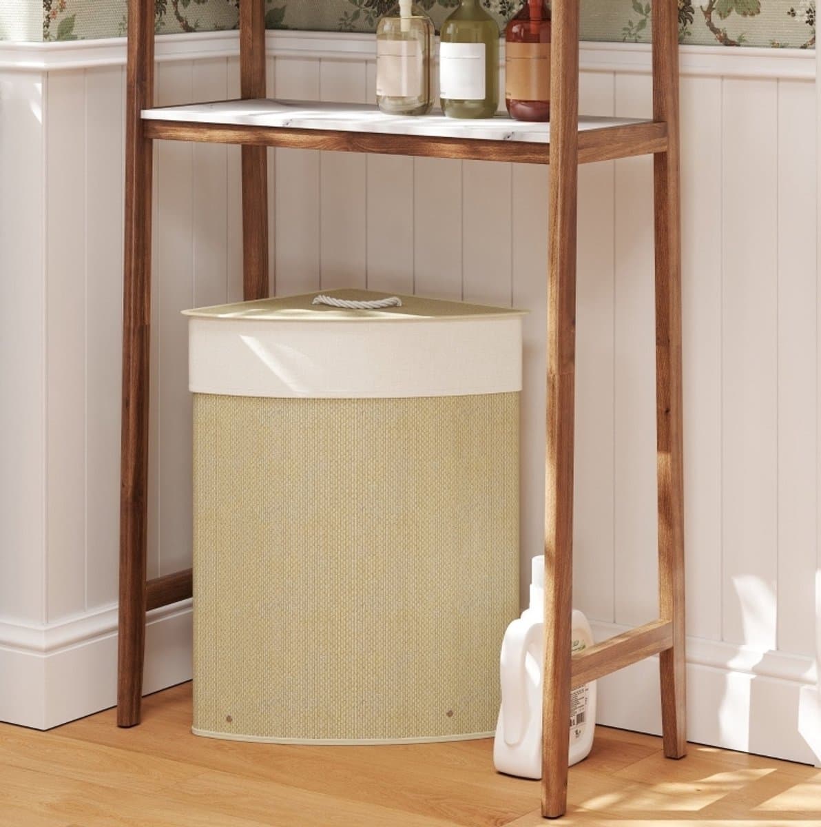 COVREO Wasmand 35x35x60 cm naturel, bamboe met 55 liter inhoud en deksel — afbeelding 1