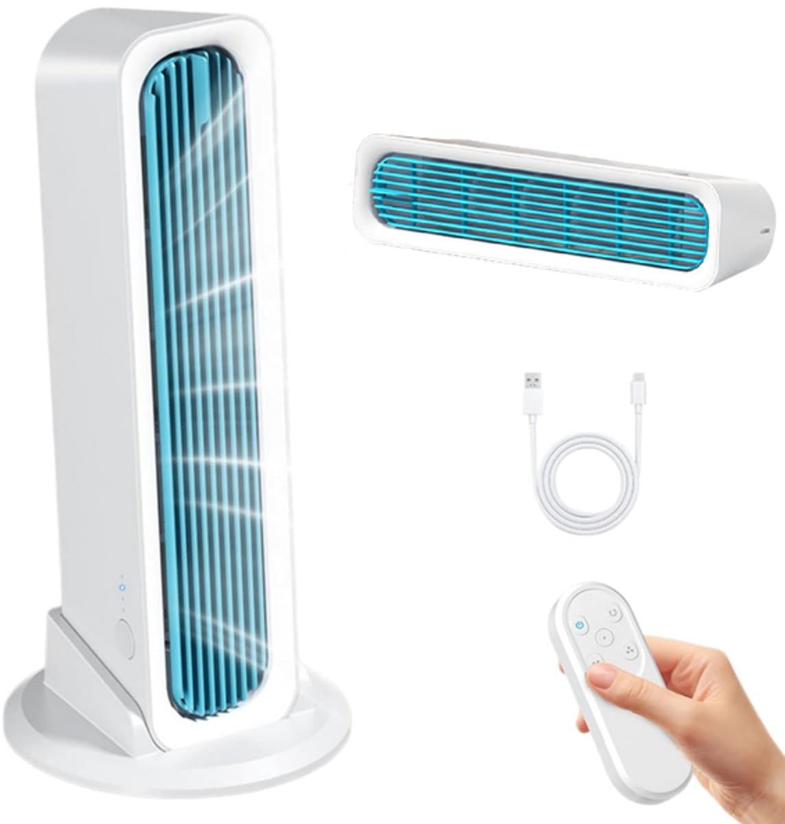 Bladloze torenventilator - Ventilator - Ventilator staand - Torenventilator - Tafelventilator - Torenventilator stil - USB oplaadbare ventilator - Ventilator klein - Blauw - ABS — afbeelding 1