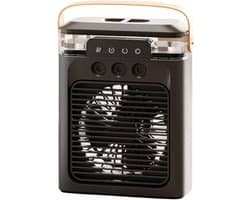 Persoonlijke Aircooler | Portable Air Conditioner, 3‑in‑1 Verdampingskoeler, bevochtiger en luchtreiniger, bureau‑ventilator met 7‑kleuren LED‑nachtlamp, USB‑voeding voor kantoor, thuis en reizen (Zwart)