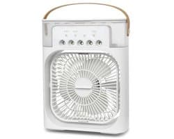 Persoonlijke Aircooler, Mini verdampings‑bureaukoeler met 5 sproeiers, 3‑snelheden & 3 timers, 7‑kleuren LED, 600ML voor kamperen slaapkamer kantoor (Wit)