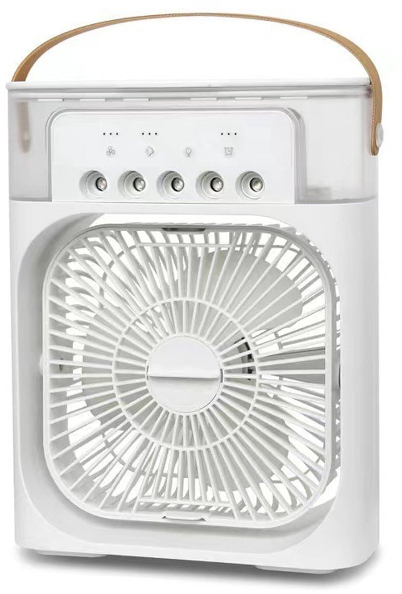 Persoonlijke Aircooler, Mini verdampings‑bureaukoeler met 5 sproeiers, 3‑snelheden & 3 timers, 7‑kleuren LED, 600ML voor kamperen slaapkamer kantoor (Wit) — afbeelding 1
