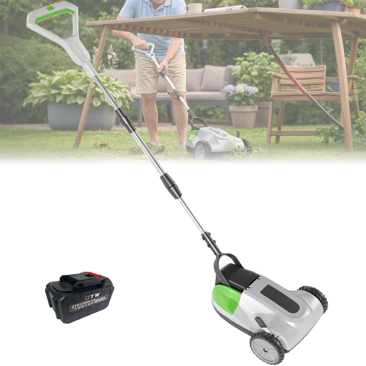 Loopmaaier Borstelloze Motor - Elektrische Grastrimmer Accu - Gazon Onderhouden - Telescopische Handgreep - 6500 RPM - Grijs — afbeelding 1