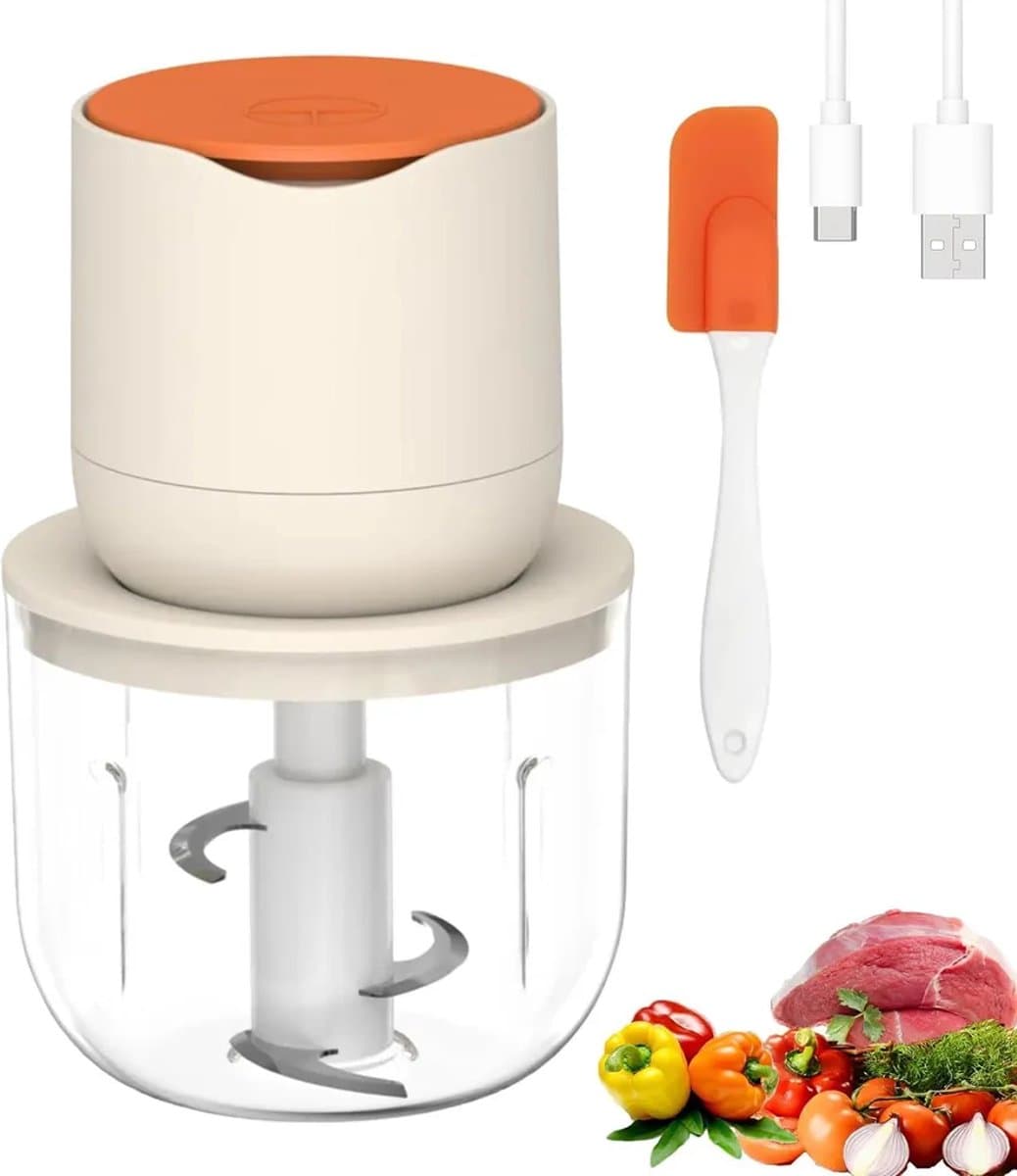 Deze groentesnijder, snoerloze elektrische keukenmachine en miniblender wordt geleverd met een glazen kom van 600 ml en kan worden gebruikt Geschikt voor het verwerken van vlees, groenten, uien, knoflook, fruit en noten. — afbeelding 1