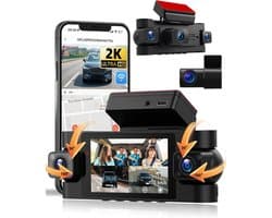 SnelShoppen - SIXWIN 2K Dashcam Auto met 3 Inch Display, 360° Rondom Zicht, 3 x 1080p Camera's, Wifi, Nachtzicht, G-sensor, App-bediening, 24/7 Parkee
