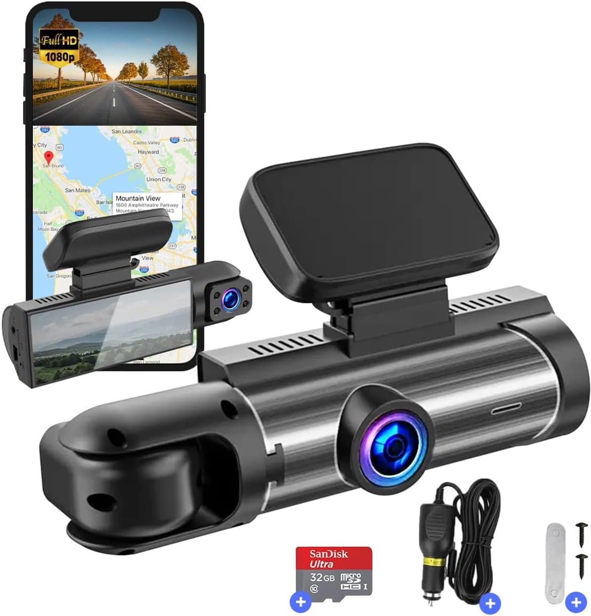 SnelShoppen - Fleau Tech Dashcam voor Auto - Full HD Dual Lens Autorij Recorder met WIFI, App, Bewegingsdetectie, Parkeerstand, G-Sensor, 170° Grootho — afbeelding 1