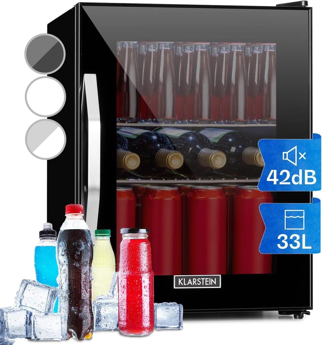 Mini Koelkast 33 Liter, Drankkoelkast met Glazen Deur, Fluisterstil, LED-verlichting, Instelbaar 0-10°C, Zwart — afbeelding 1