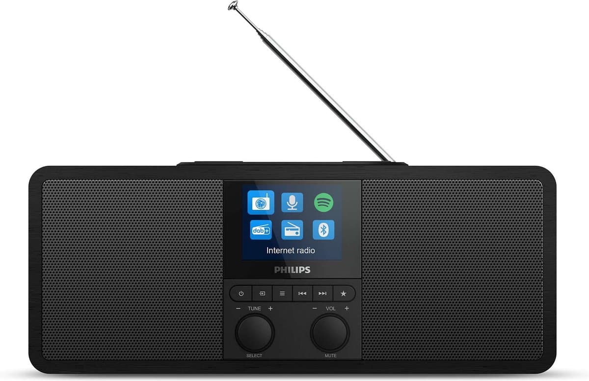 PHILIPS TAR8805 Internetradio, DAB+ Radio met Spotify Connect (Bluetooth, Sleeptimer, Dubbel Alarm, Qi-Oplaadpad voor Draadloos Opladen, USB) - Zwart — afbeelding 1