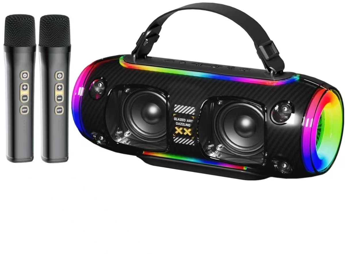 Bluetooth Speaker -Bluetooth Speaker Draadloos -Portable Bluetooth Speaker - Lichteffecten - Muziek Box - AUX - TWS mobiele koppeling-Twee microfoons-Zwart-Party Speaker – Geschikt voor Feest, Camping & Thuis — afbeelding 1