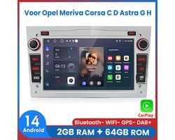 Awesafe Autoradio - Geschikt Voor Opel Meriva Corsa C D Astra G H - Draadloos Apple Carplay & Android Auto - Android 14 - Radio met navigatie - 7 inch HD touchscreen - Ram 2GB + Rom 64GB - Zilveren