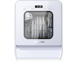 AIRMSEN Mini Vaatwasser - Watertank 5L - 9 Programma's - 4 Couverts - (37x45 cm) - 24u Startuitstel - Wit
