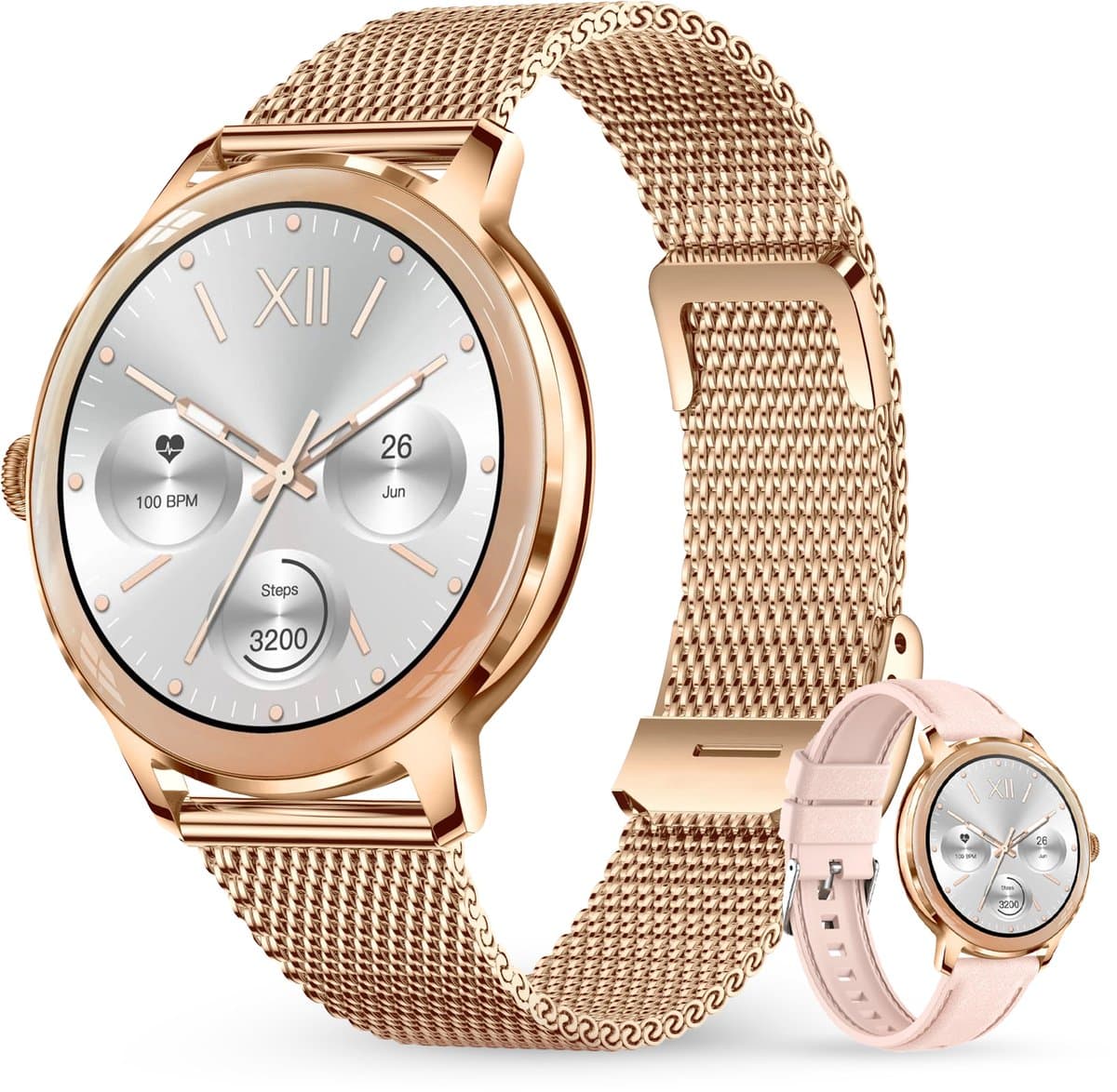 Norva - Smartwatch voor Dames - Geschikt voor elke smartphone - Slaapmonitor - Bellen - Muziek - Lange batterijduur - 100+ Sportmodi - Dames horloge - Incl. extra bandje — afbeelding 1