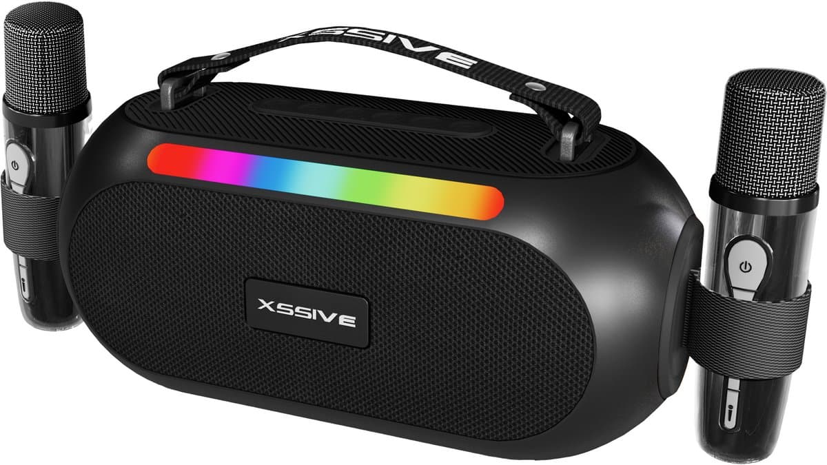 Xssive BSP17 Karaoke Bluetooth Speaker met 2 Microfoons Set - Draadloze Speaker met Microfoon - Partybox met Lichteffecten - Voor Kinderen en Volwassenen — afbeelding 1