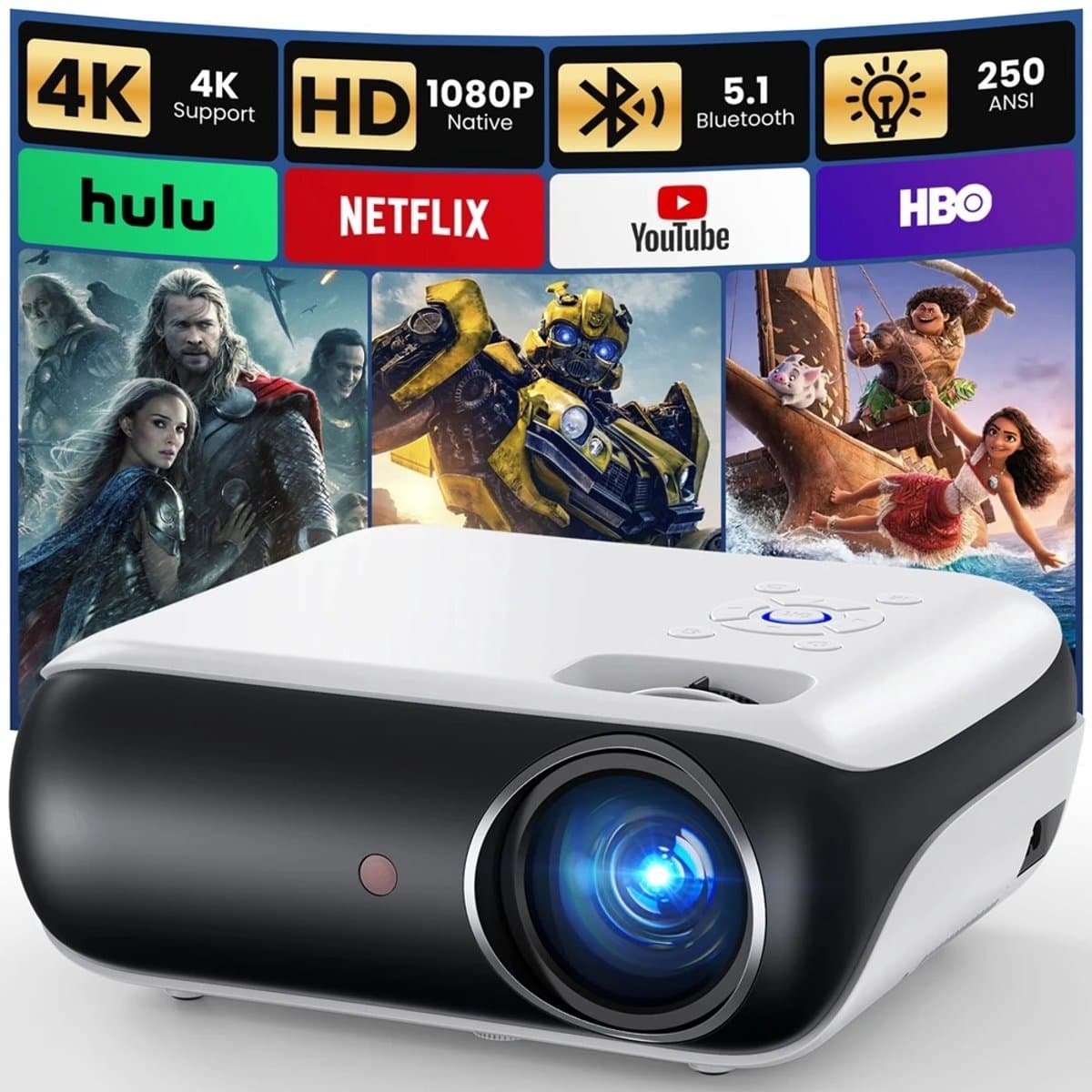 Tresaro - Beamer - 1080P Bluetooth Projector - Full HD - Draagbare buitenfilmprojector met ingebouwde luidspreker - HDMI - Voor IOS & Android - USB - AV — afbeelding 1