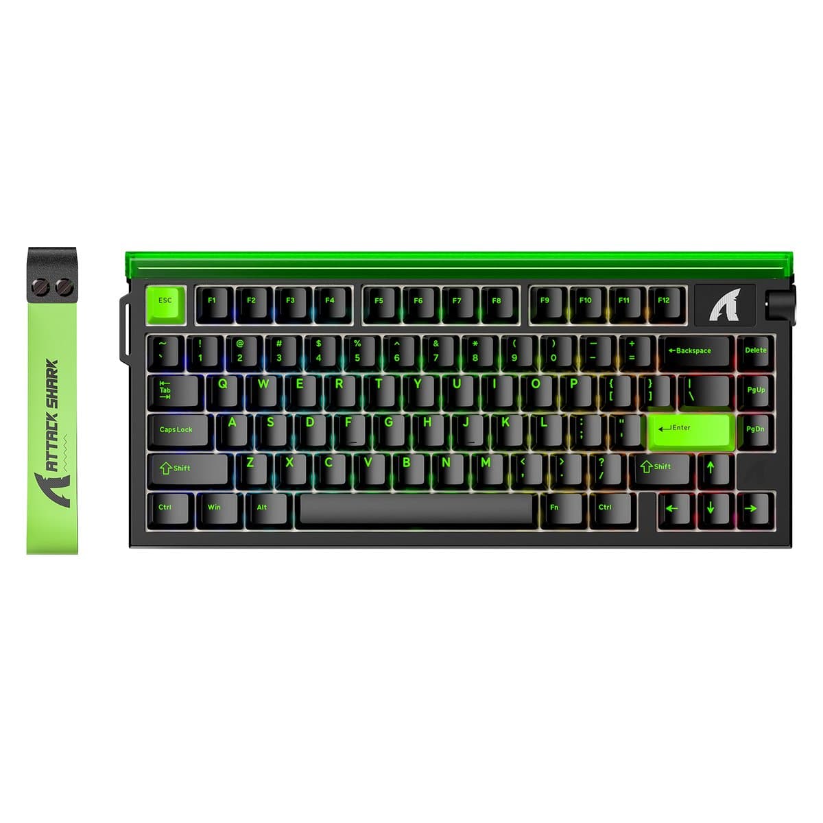 ATTACK SHARK R85HE - Magnetic Switch Wired Gaming Toetsenbord - 79keys - RGB light strip - Decorative Lanyard - Volume knob - PBT Keycaps - 8Khz - 0.005mmRT - 0.08ms - Neon Green — afbeelding 1