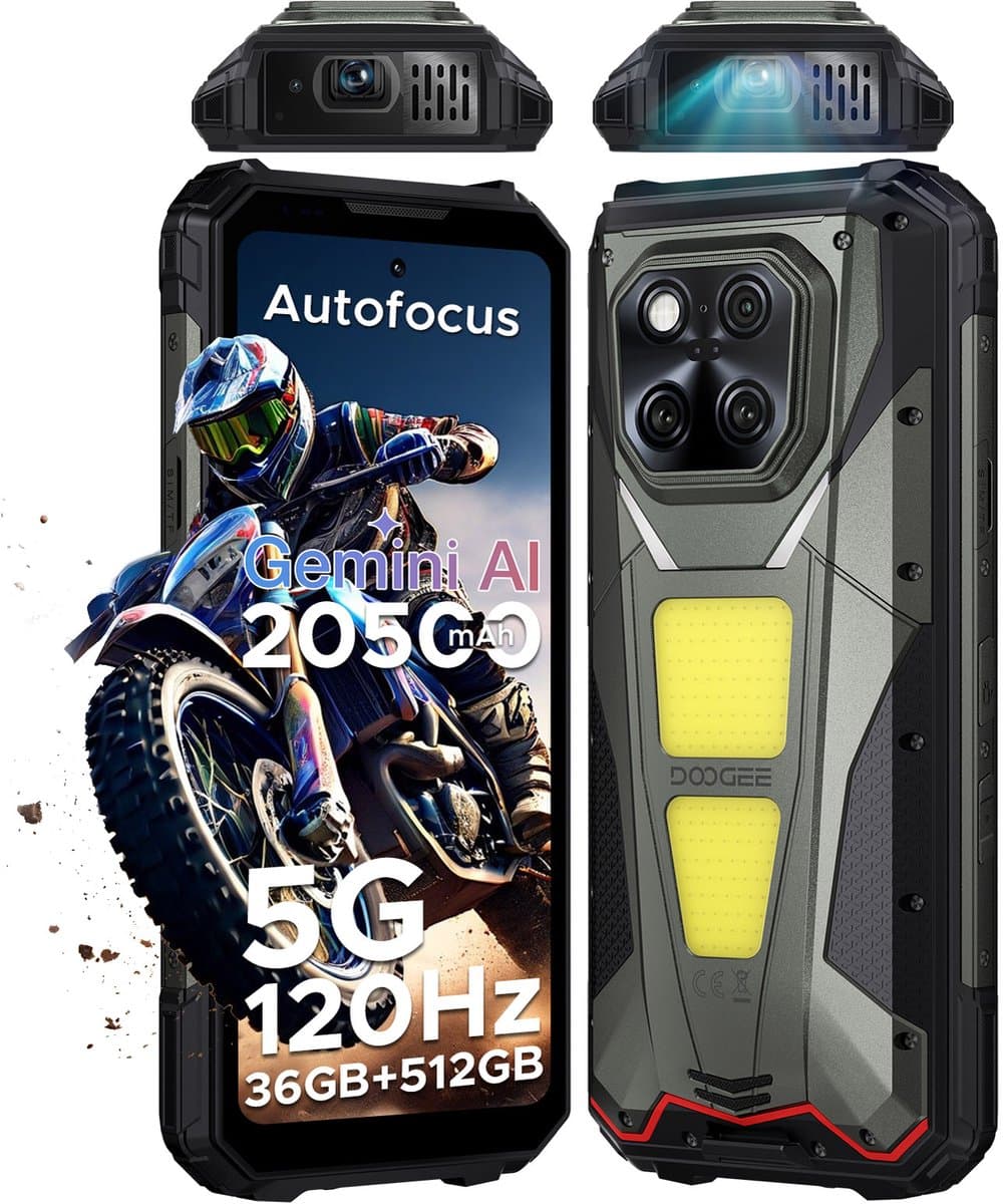 DOOGEE VMAX Play 5G - Robuuste Smartphone - Robuuste Telefoon - 36GB RAM+512GB ROM - 100 LM projector - 1200 Lumen Campinglamp - 20500mAh/45W - 6,78 inch FHD+ 120Hz - 200MP AI Camera - 20MP Nachtzicht - Android 15 - IP68 NFC - GPS - Zwart — afbeelding 1