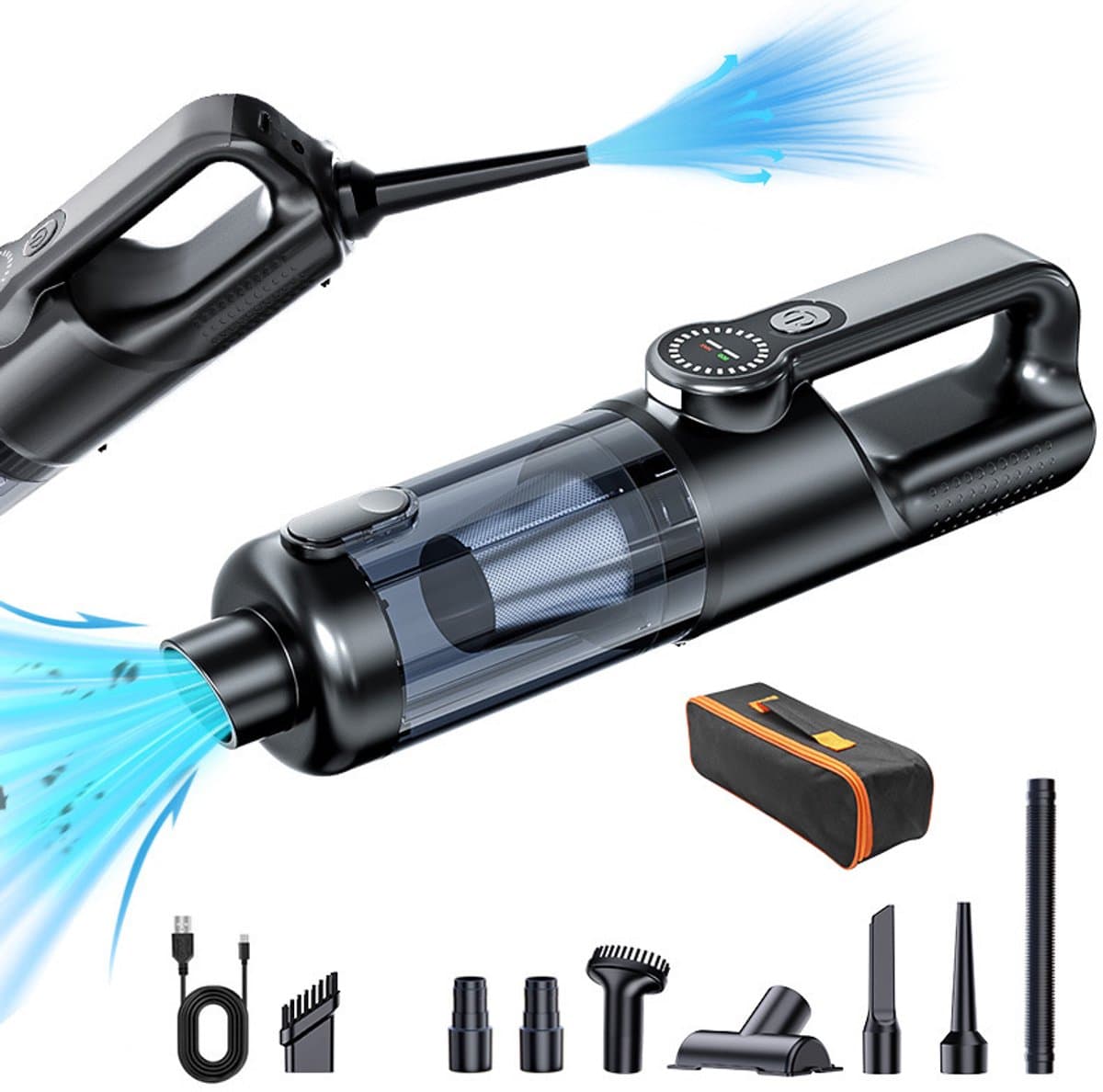 Draadloze handstofzuiger, krachtige draadloze stofzuiger, stofverwijdering met één knop, auto-stofzuiger, multifunctionele mini auto-stofzuiger, draagbare stofzuiger, zwarte uitvoering 2 — afbeelding 1