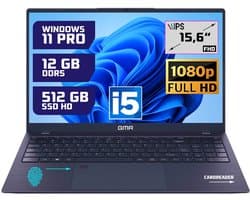 Krachtige 15.6" Full HD Notebook | Snelle Intel Core i5 & 512GB SSD | 12GB DDR5 Geheugen | Windows 11 Pro Editie voor Zakelijk, Thuis en Studie