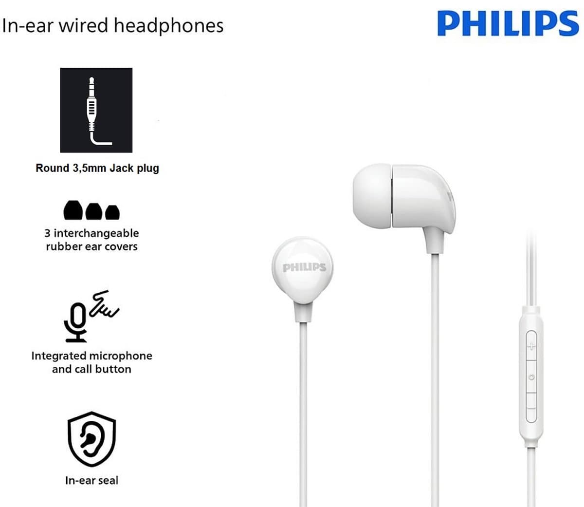 Philips Oordopjes - Rijke Bas Helder Geluid Bedraad In-ear Met Microfoon — afbeelding 1
