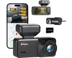 Dashcam - Incl. GPS functie - Voor en achter camera - met 64GB SD - 4K Full HD - Dashcam voor Auto - Zwart - Faas