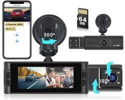 Draadloze WiFi Dashcam met 64 GB SD-kaart - FHD 1080P Auto Camera met Bewegingsdetectie en Loop-opname