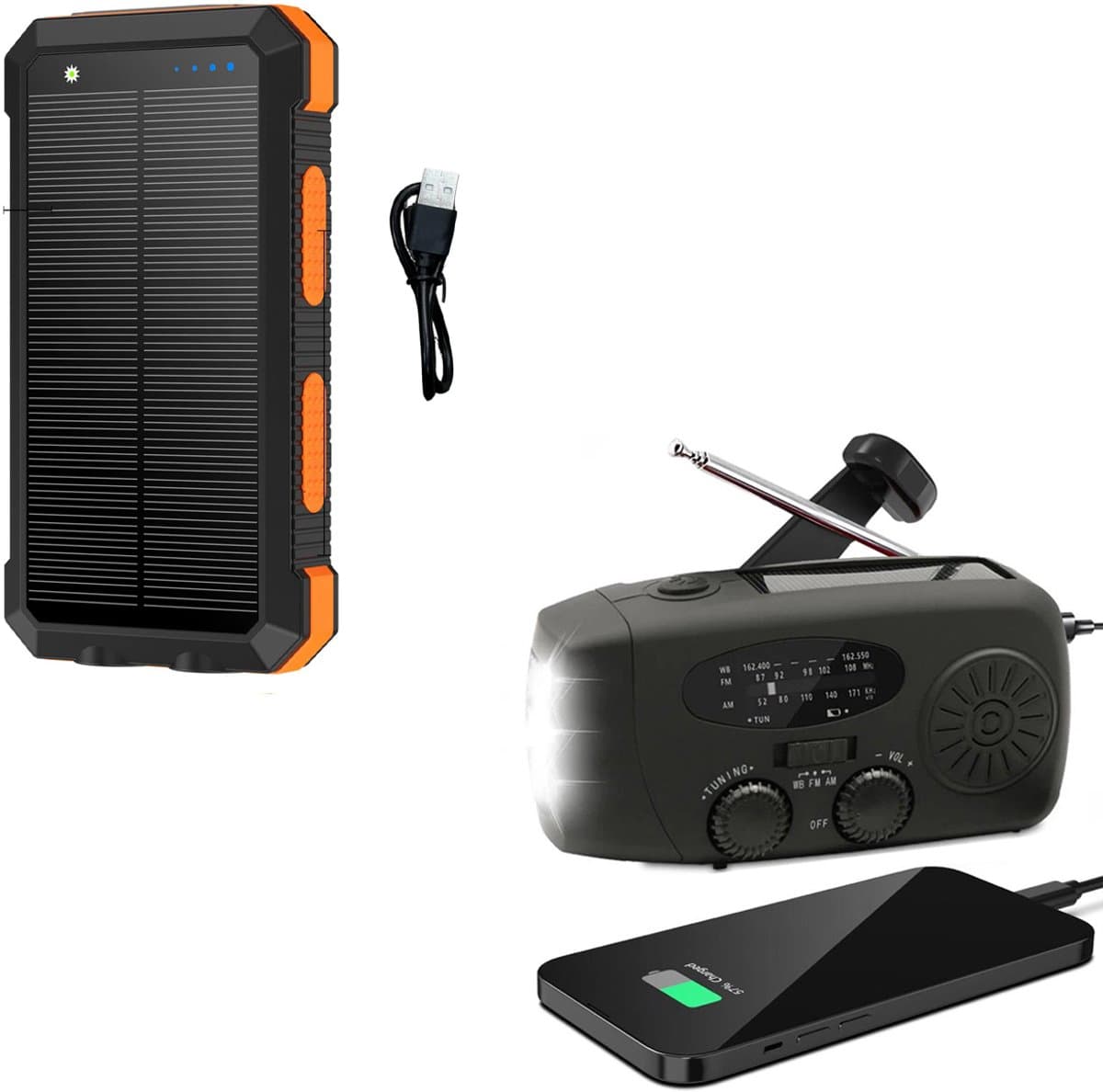 Noodradio Solar Opwindbaar en Batterij - Noodpakket - Draagbare Survival Radio - Inclusief 10.000 mAh Solar Powerbank - Powerbank Zonneenergie - Bouwradio - Zaklamp - Zwart — afbeelding 1