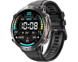 DrPhone ChronaX Max Rugged Smartwatch – 1.73” AMOLED – 100 Dagen Batterij – BT Bellen – SpO2 – GPS Tracking – 100+ Sportmodi – Roestvrij Stalen, PU Leren En Siliconen band - Zwart
