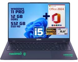 GMR | Elegante 15.6-inch Laptop voor Professionals | Intel i5 Processor - 12GB DDR5 RAM - 512GB M.2 SSD | Perfect voor Office & Zakelijk Gebruik (Windows 11 Pro + Office 2024)