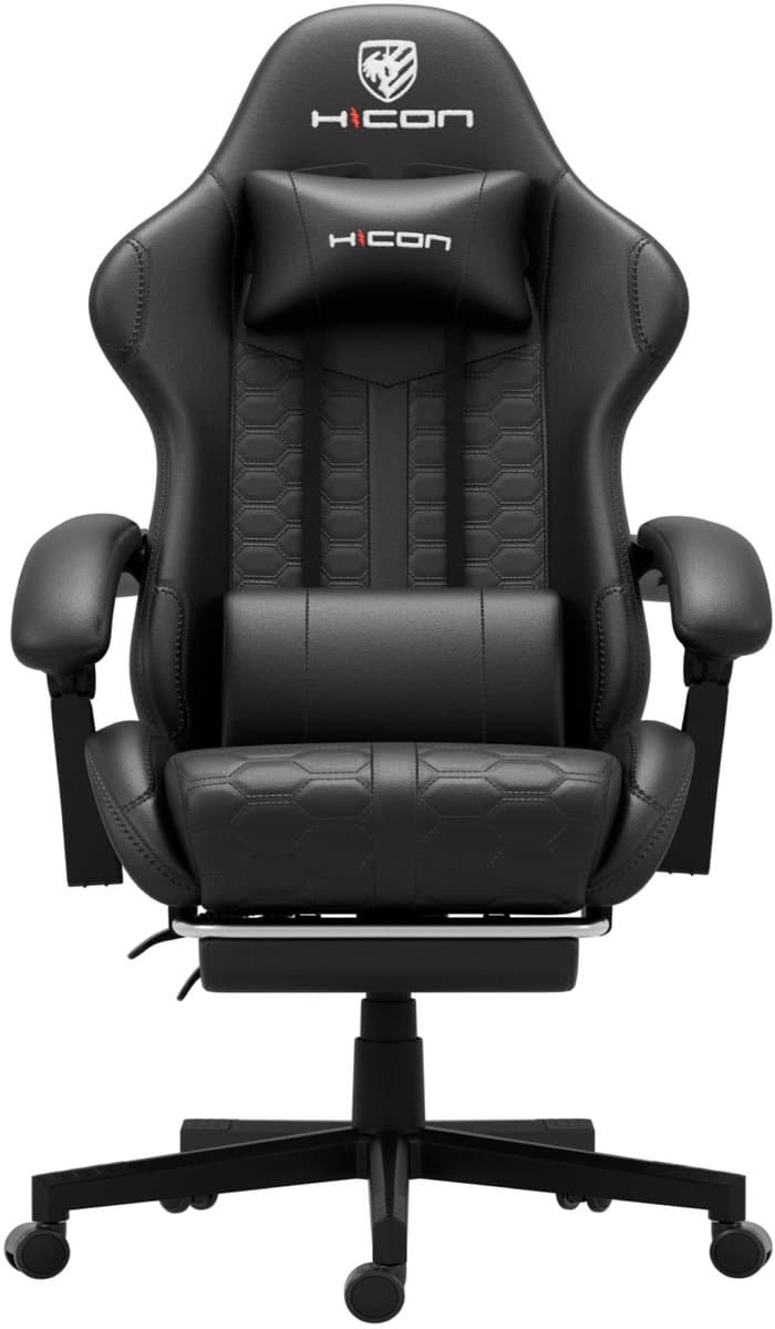 HICON® Gamestoel – Gaming Stoel – Gaming Chair met Voetsteun | Ergonomische Bureaustoel - Lambeth Zwart — afbeelding 1