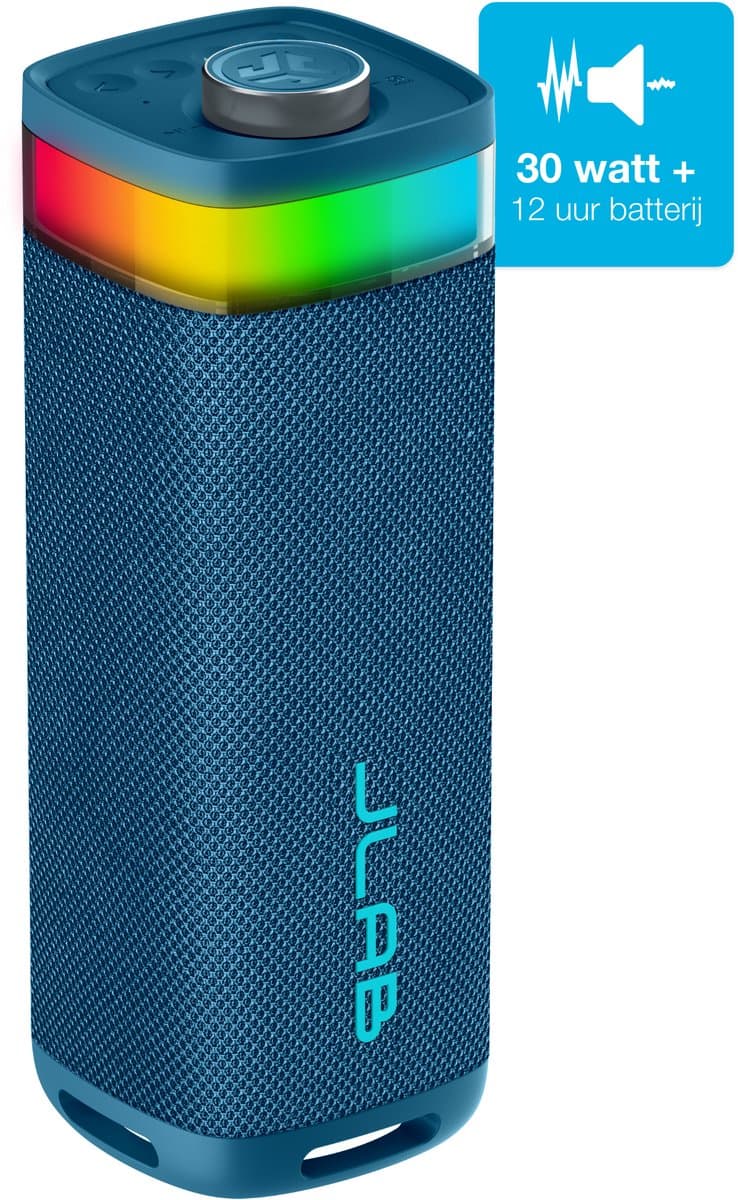 JLab Jbuds Bluetooth Speaker Draadloos - Draagbare Muziekbox - 12 uur Batterijduur - 30 Watt - Bass Boost - IPX6 Waterproof - Multipairing - Instelbare Party Lights - App Equalizer - Blauw — afbeelding 1