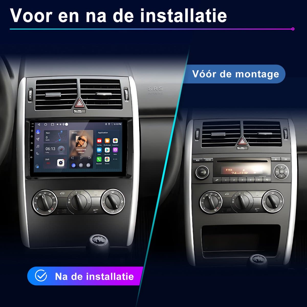 Junsun Android 15 Autoradio Geschikt voor Mercedes-Benz A/B-klasse W169 W245 -Draadloze CarPlay & Andriod Auto - GPS-navigatiesysteem - Bluetooth - WiFi - 9 inch touchscreen - RDS - USB - SWC — afbeelding 1